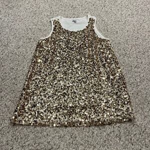 NWT RUUM Sleeveless Gold Sequin Tank Girls Sz 16 Flashy Showgirl Glam